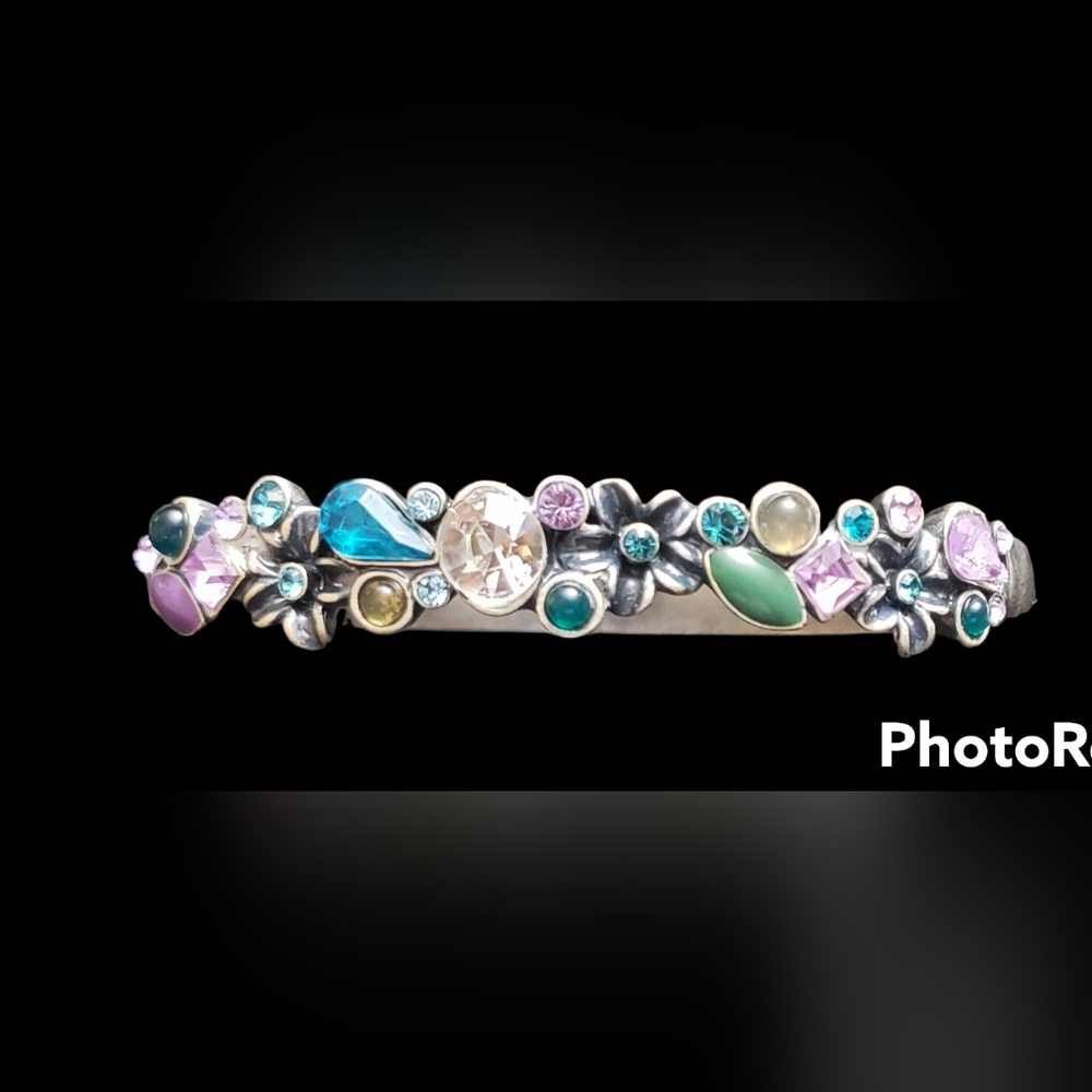 Vintsge Silvertone rhinestone floral bracelet
